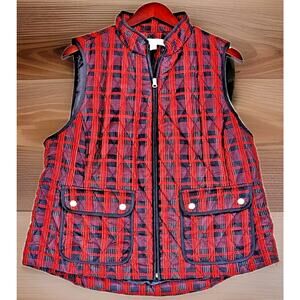 Croft & Barrow Quilted Puffer Vest Red Plaid w/ Pockets Full Zip Size Petite XL
